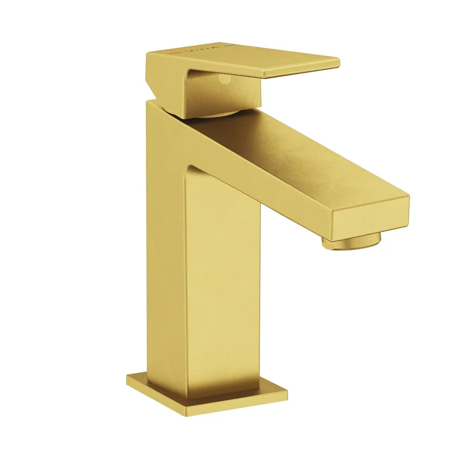 Vitra Minimax Square Standard Basin Mixer Tap - Brushed Brass