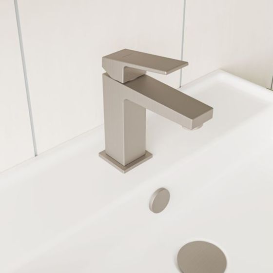 Vitra Minimax Square Standard Basin Mixer Tap - Brushed Nickel