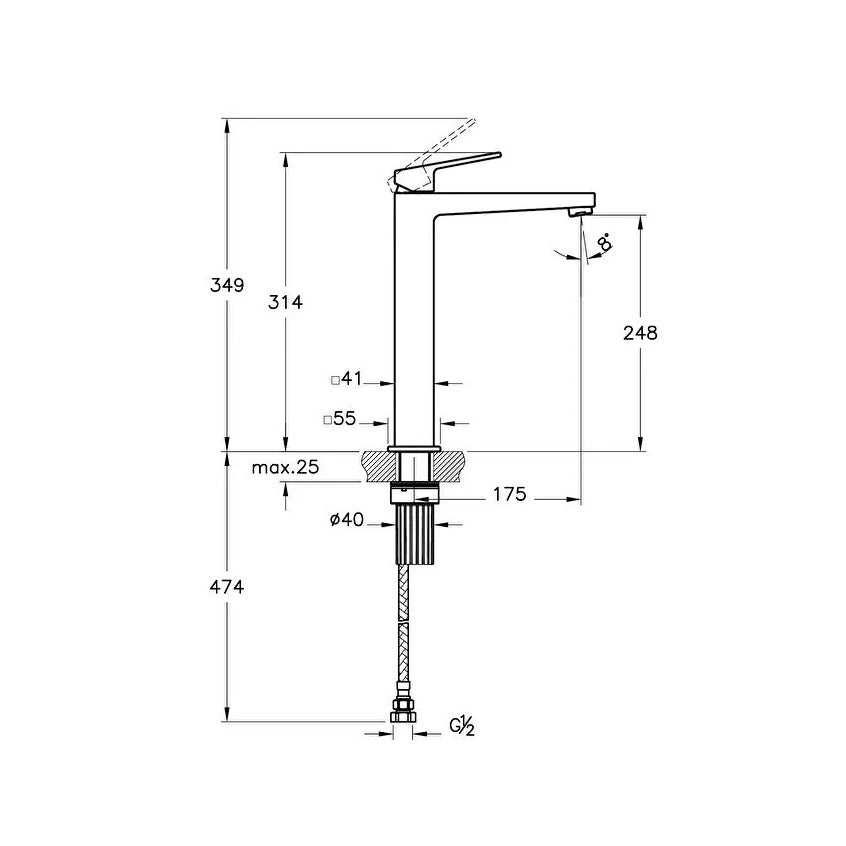 Vitra Minimax Square Tall Basin Mixer Tap - Brushed Brass