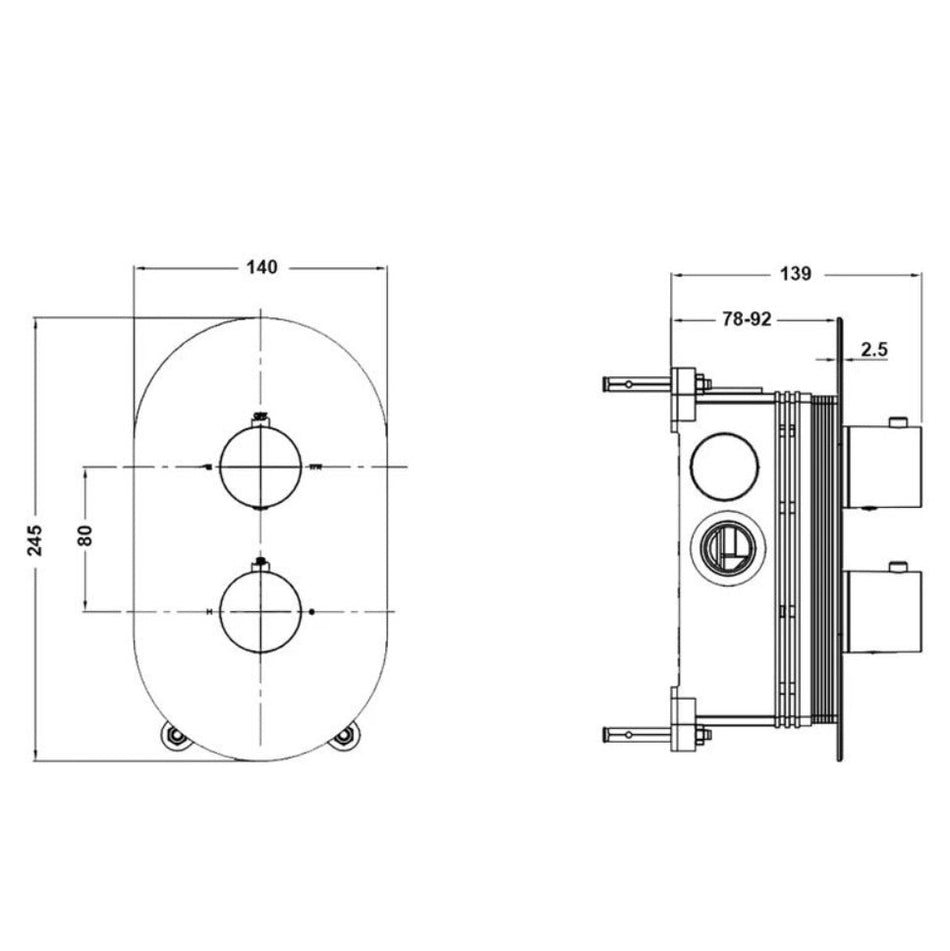 Vitra Aquaheat 2 Outlet Round Concealed Thermostatic Shower Valve - Chrome