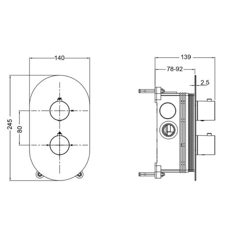 Vitra Aquaheat 1 Outlet Round Concealed Thermostatic Shower Valve - Chrome