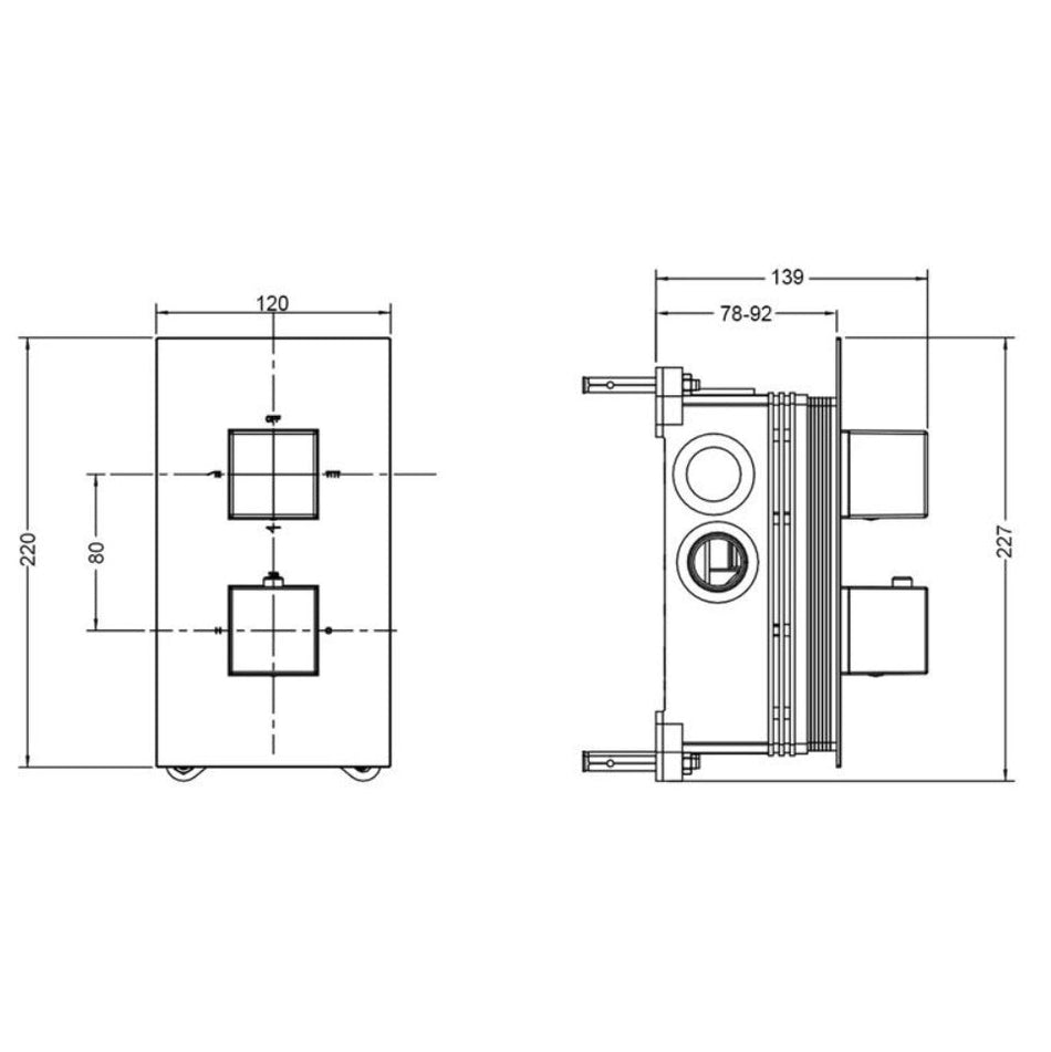Vitra Aquaheat 3 Outlet Square Concealed Thermostatic Shower Valve - Chrome