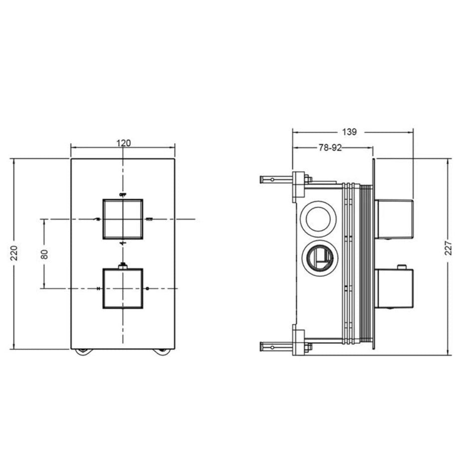 Vitra Aquaheat 2 Outlet Square Concealed Thermostatic Shower Valve - Chrome