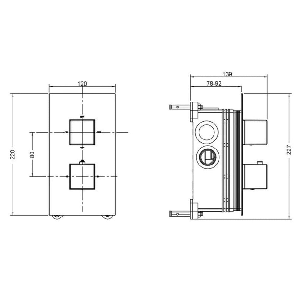 Vitra Aquaheat 1 Outlet Square Concealed Thermostatic Shower Valve - Chrome