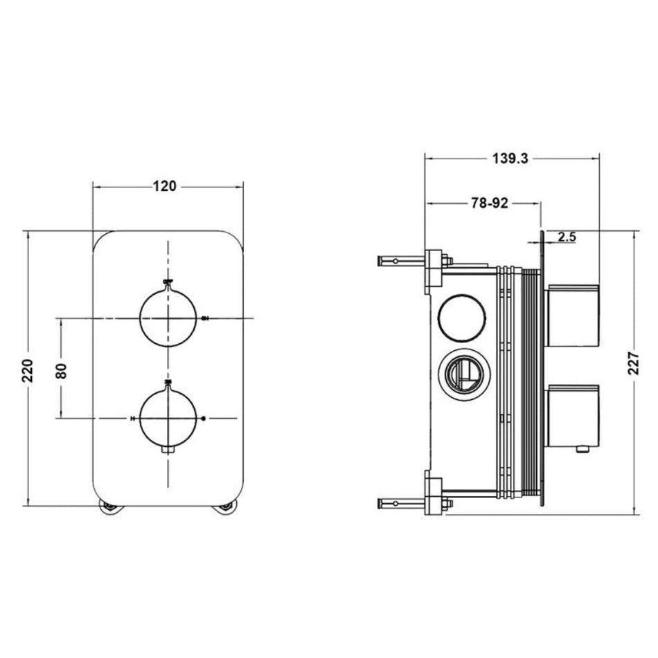 Vitra Aquaheat 2 Outlet Square Thermostatic Shower Valve - Chrome