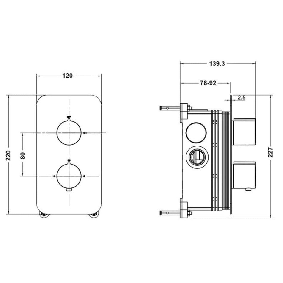 Vitra Aquaheat 1 Outlet Square Thermostatic Shower Valve - Chrome