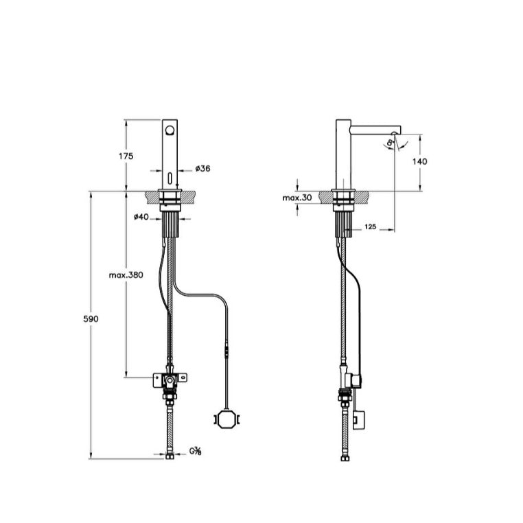 Vitra Origin Touch Free Single Inlet Basin Mixer Tap - Battery - Soft Copper