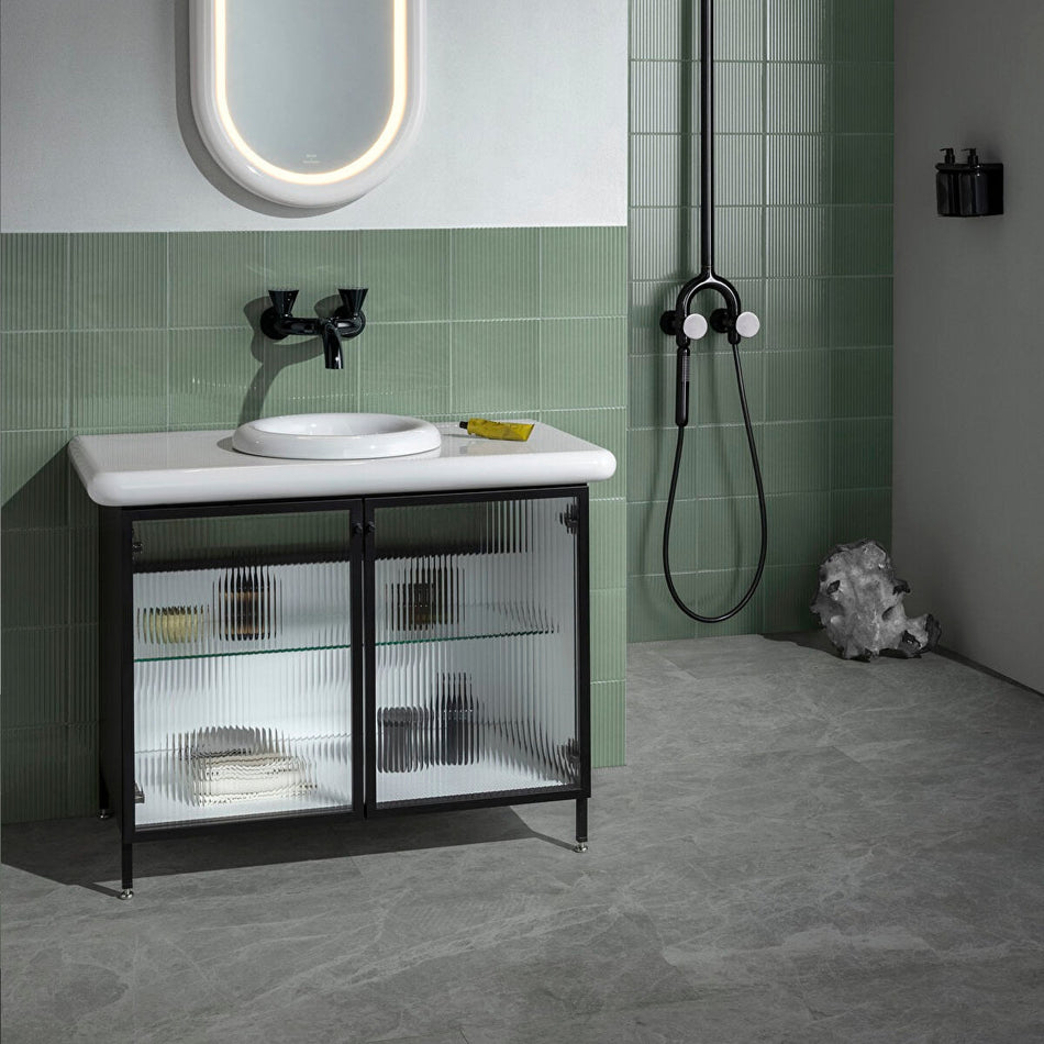 Vitra Liquid 2 Outlet Thermostatic Shower Column With Magnetic Hand Shower - Gloss Black