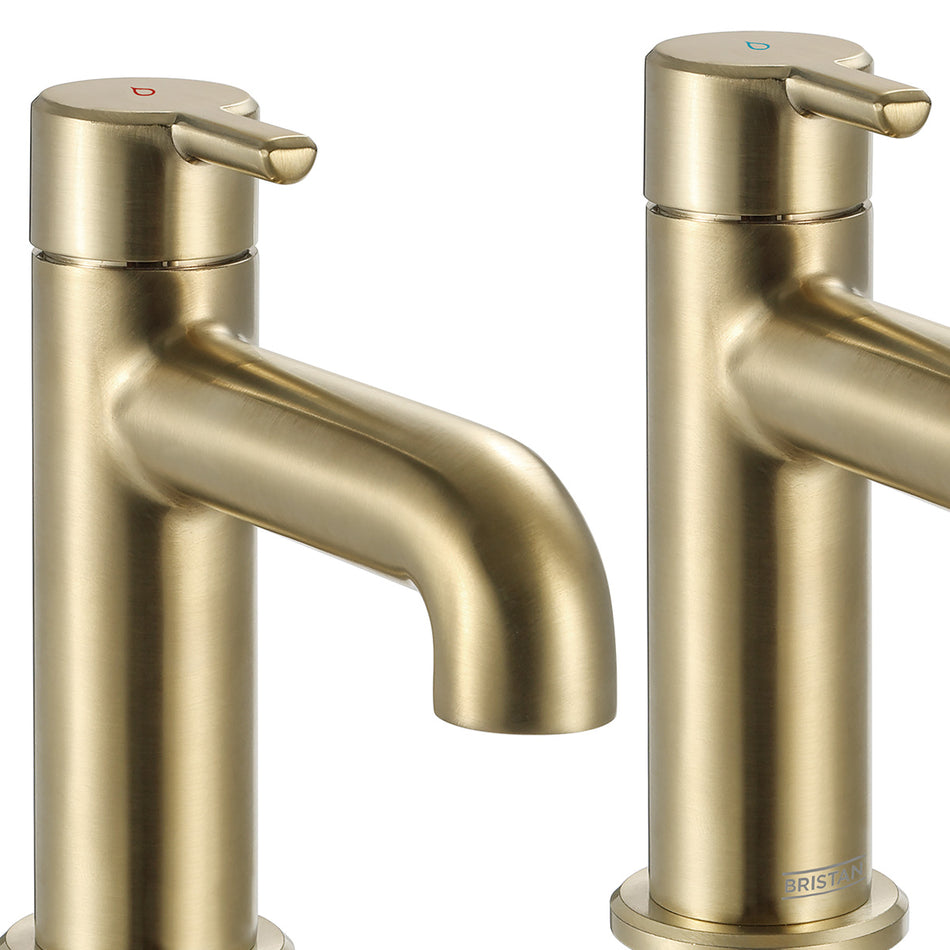 Bristan Altum Deck Mounted Basin Pillar Taps - Brushed Brass