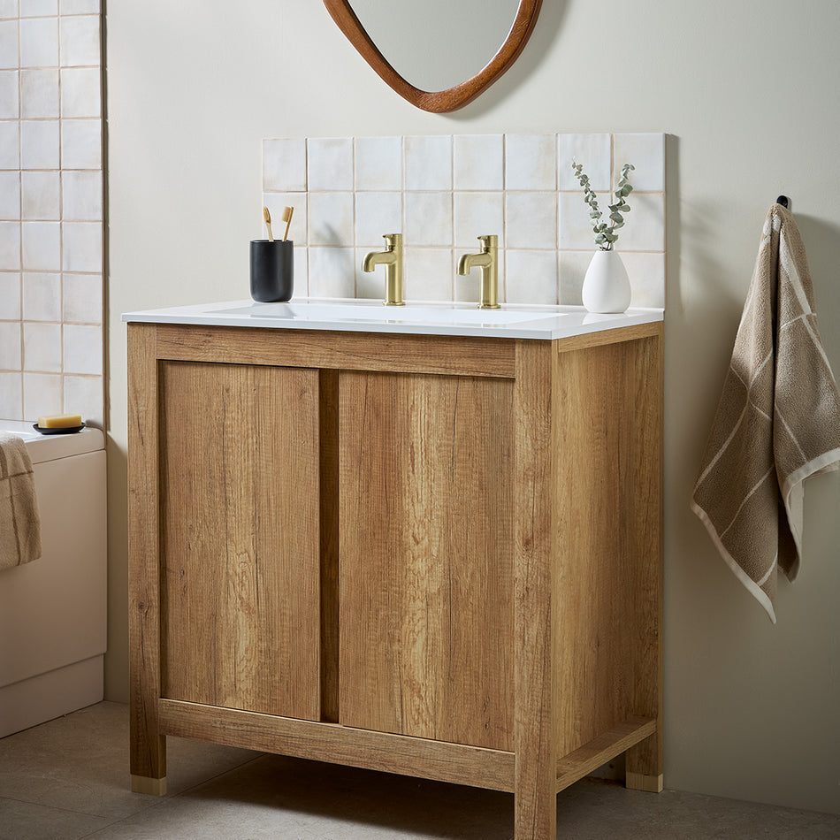 Bristan Altum Deck Mounted Basin Pillar Taps - Brushed Brass