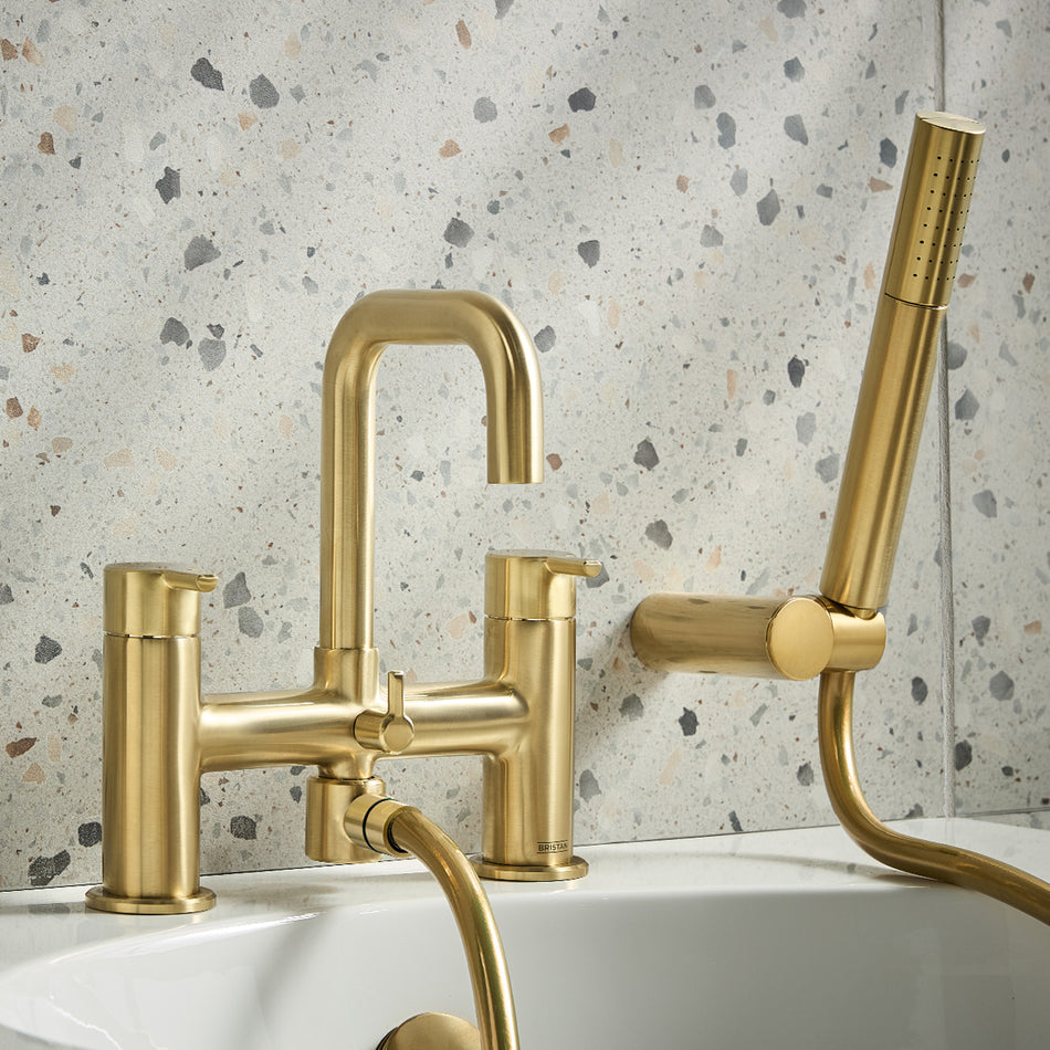 Bristan Altum Bath Shower Mixer Tap With Shower Handset and Hose - Brushed Brass