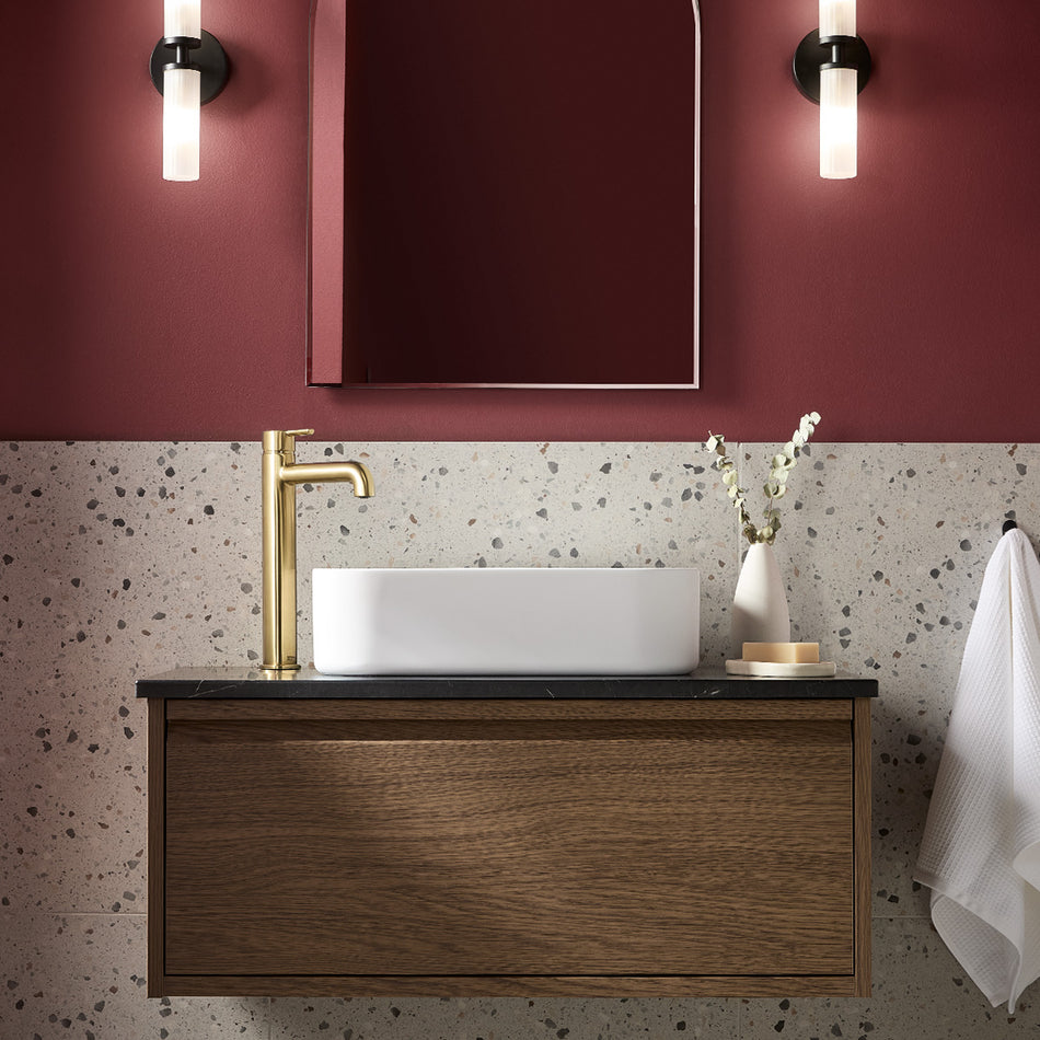 Bristan Altum Deck Mounted Eco Start Tall Basin Mixer Tap - Brushed Brass