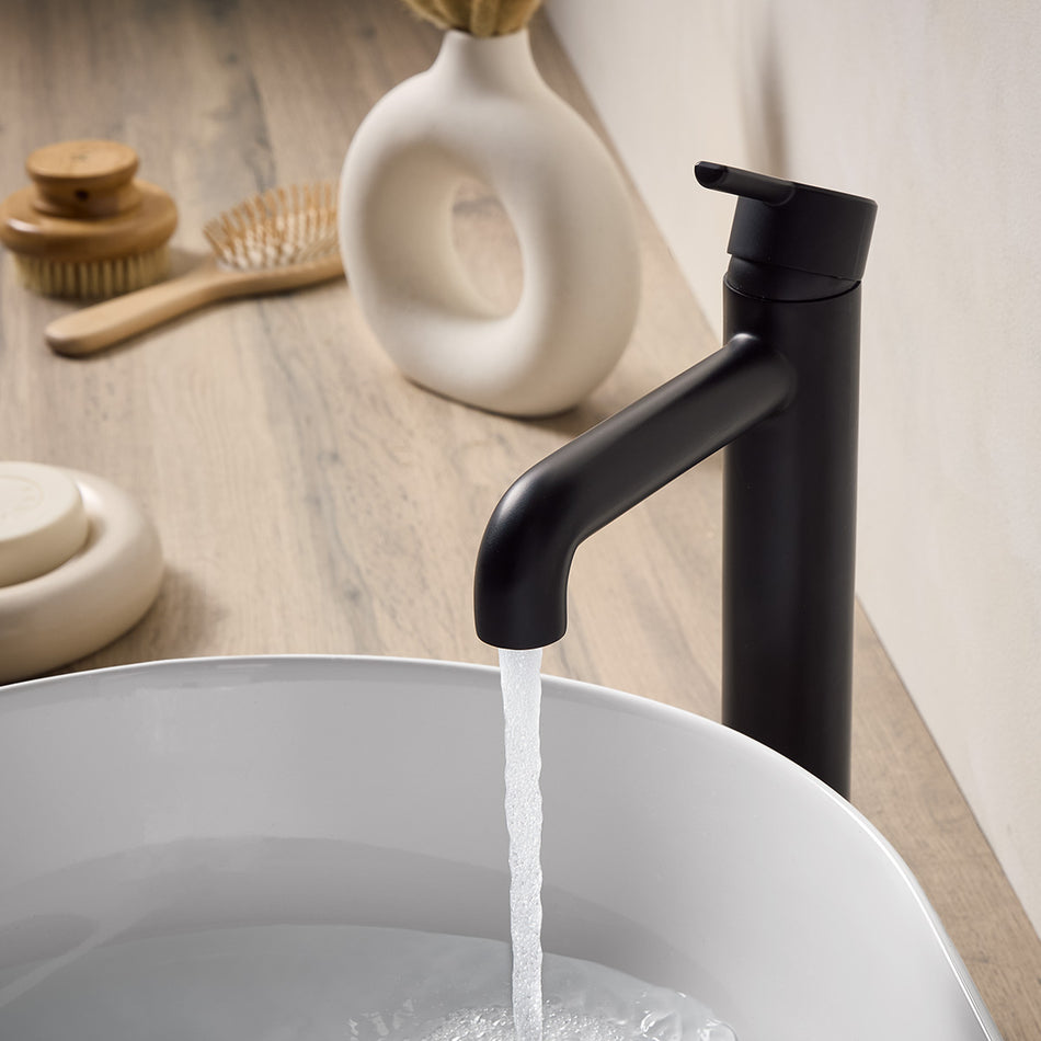 Bristan Altum Deck Mounted Eco Start Tall Basin Mixer Tap - Matt Black
