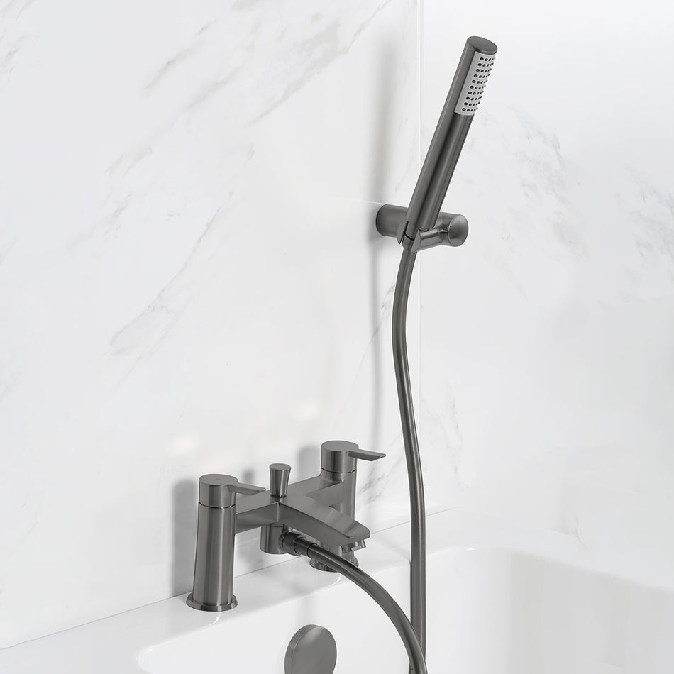Bristan Apelo Bath Shower Mixer Tap With Shower Handset and Hose - Gun Metal