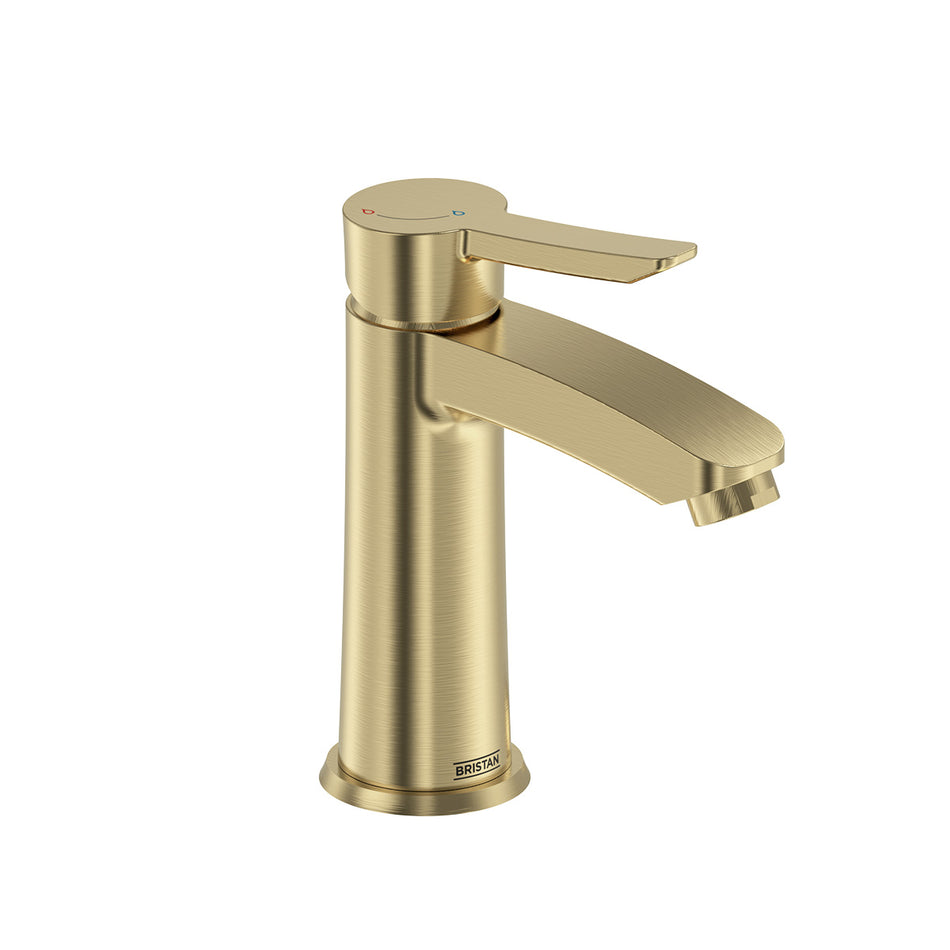 Bristan Apelo Deck Mounted Eco Start Basin Mixer Tap With Clicker Waste - Brushed Brass