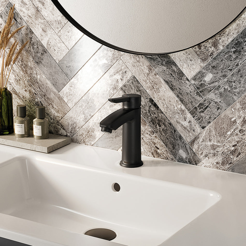Bristan Apelo Deck Mounted Eco Start Basin Mixer Tap With Clicker Waste - Black