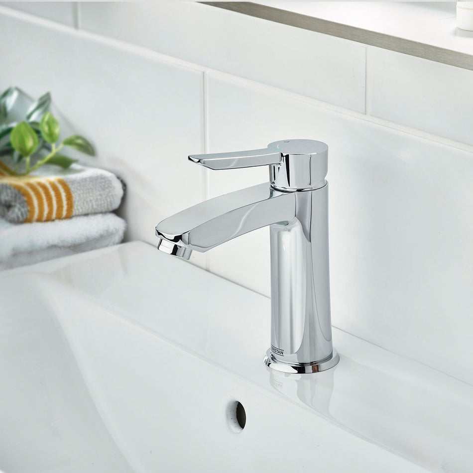 Bristan Apelo Deck Mounted Eco Start Basin Mixer Tap With Clicker Waste - Chrome