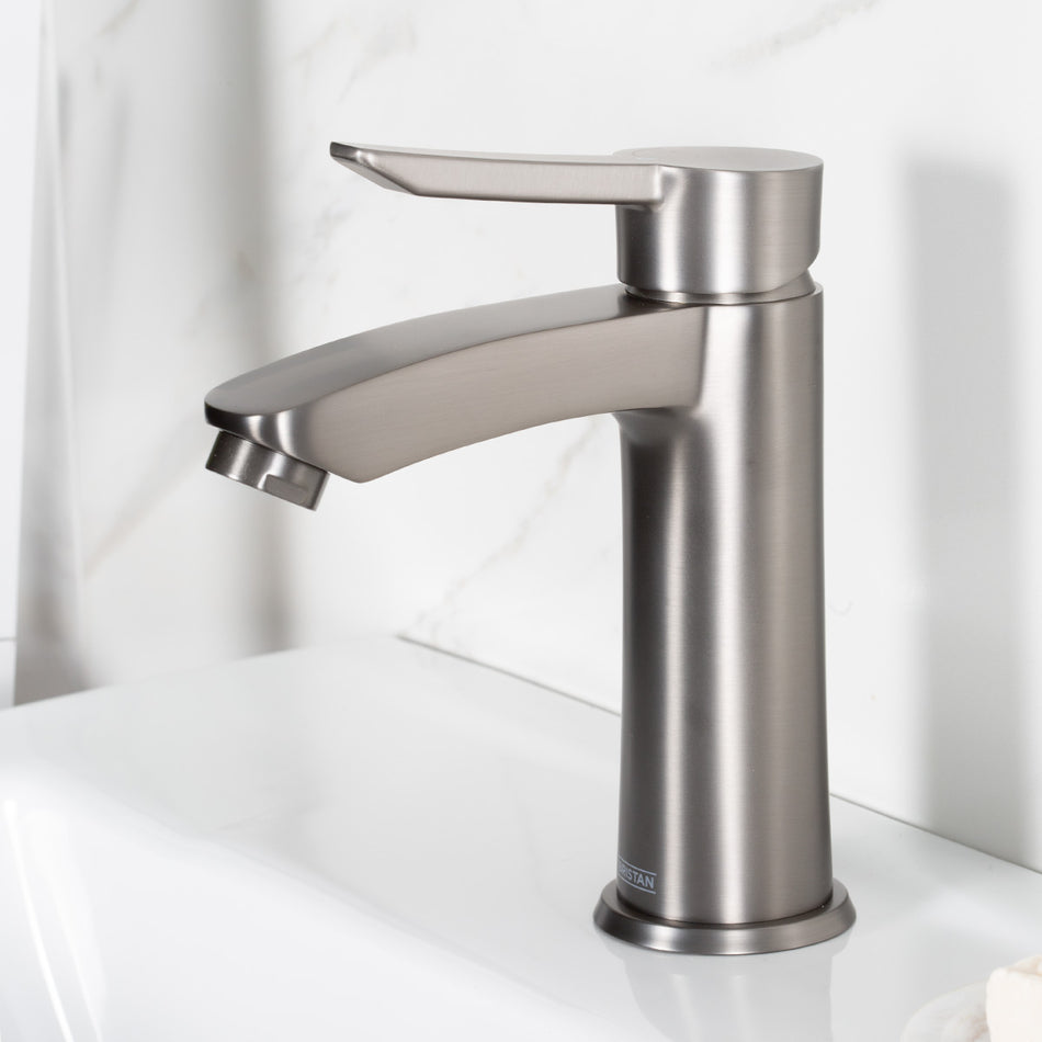 Bristan Apelo Deck Mounted Eco Start Basin Mixer Tap With Clicker Waste - Gun Metal