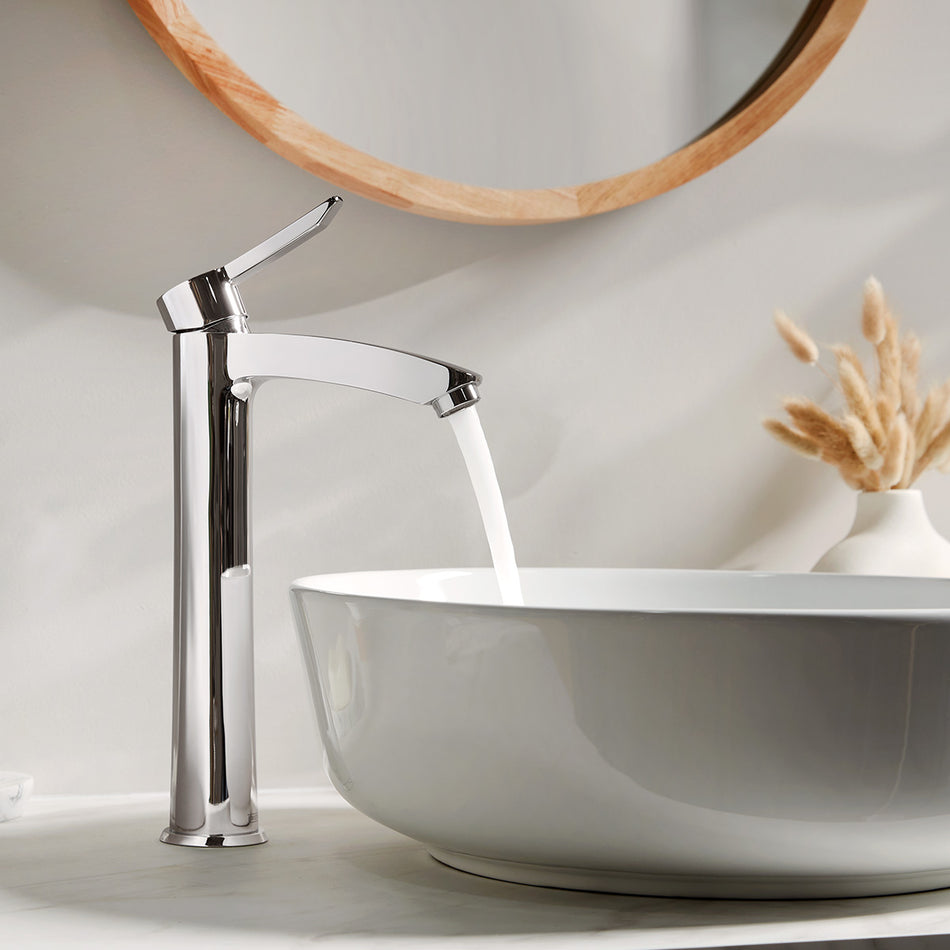 Bristan Apelo Deck Mounted Eco Start Tall Basin Mixer Tap With Clicker Waste - Chrome