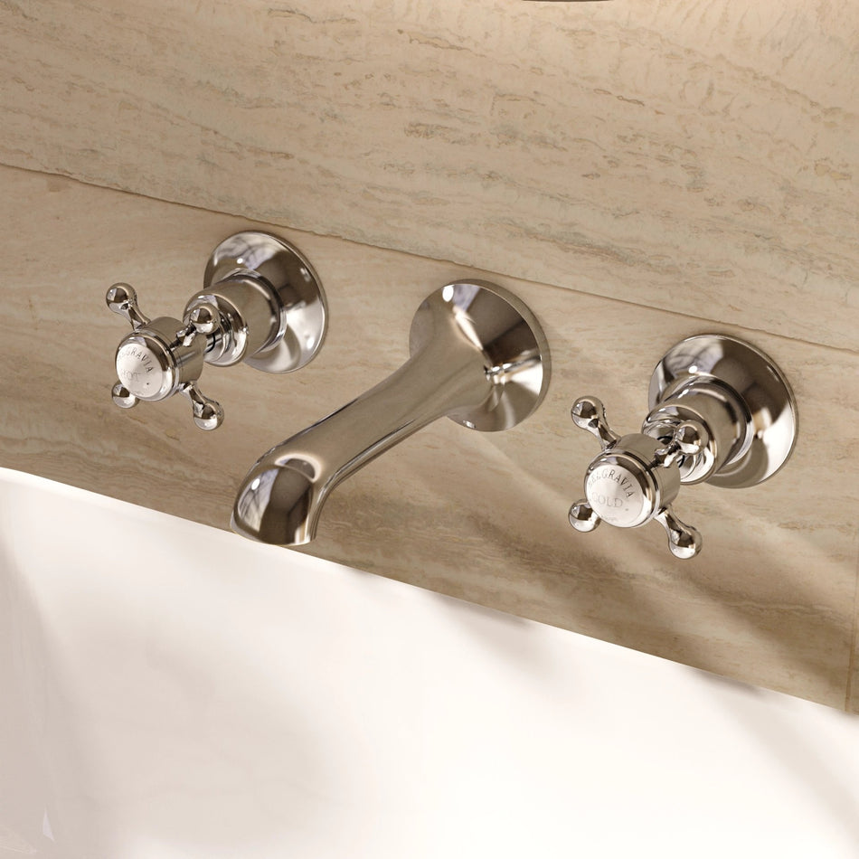 Crosswater Belgravia 3 Hole Wall Mounted Crosshead Basin Mixer Tap - Chrome