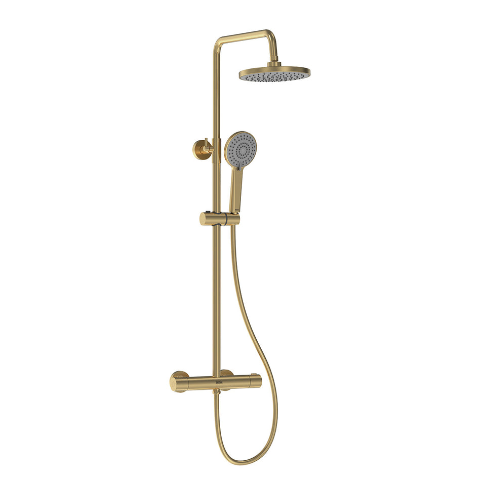 Bristan Buzz Thermostatic Diverter Bar Shower Valve With Adjustable Rigid Riser - Brushed Brass