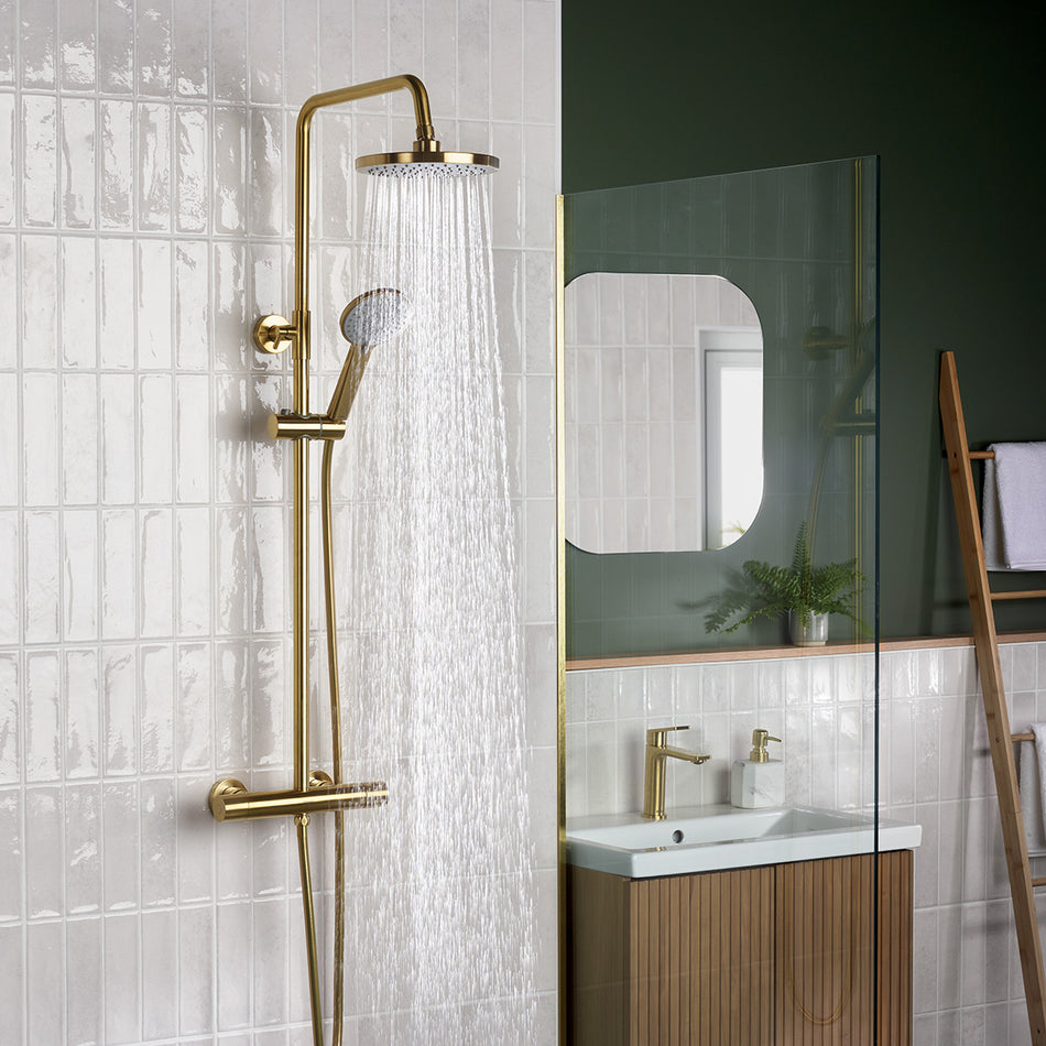 Bristan Buzz Thermostatic Diverter Bar Shower Valve With Adjustable Rigid Riser - Brushed Brass