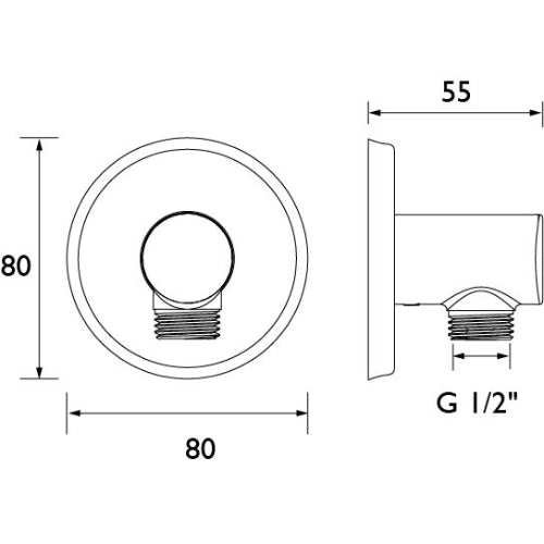 Bristan Contemporary Round Shower Wall Outlet Elbow - Chrome