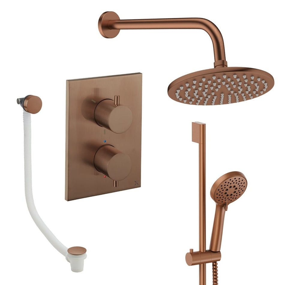 Crosswater Mpro 3 Outlet Thermostatic Concealed Shower Set 10 With 200mm Head and Wall Mounted Arm - Brushed Bronze