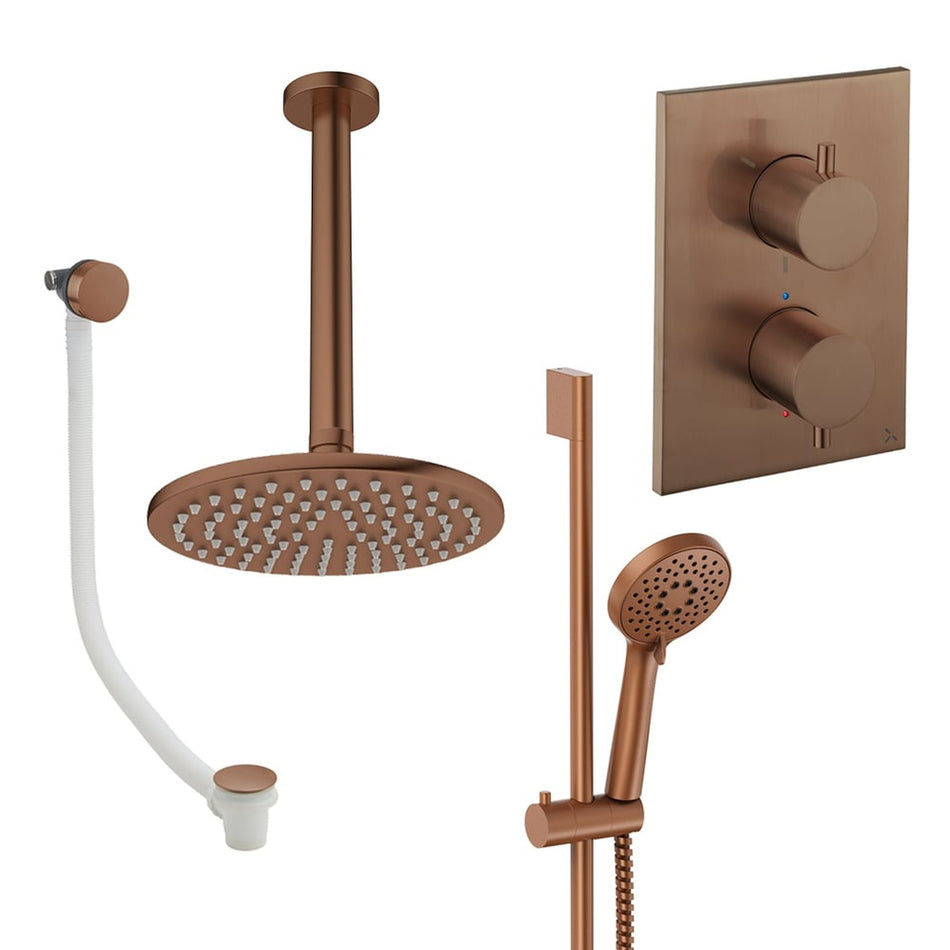 Crosswater Mpro 3 Outlet Thermostatic Concealed Shower Set 10 With 200mm Head and Ceiling Mounted Arm - Brushed Bronze