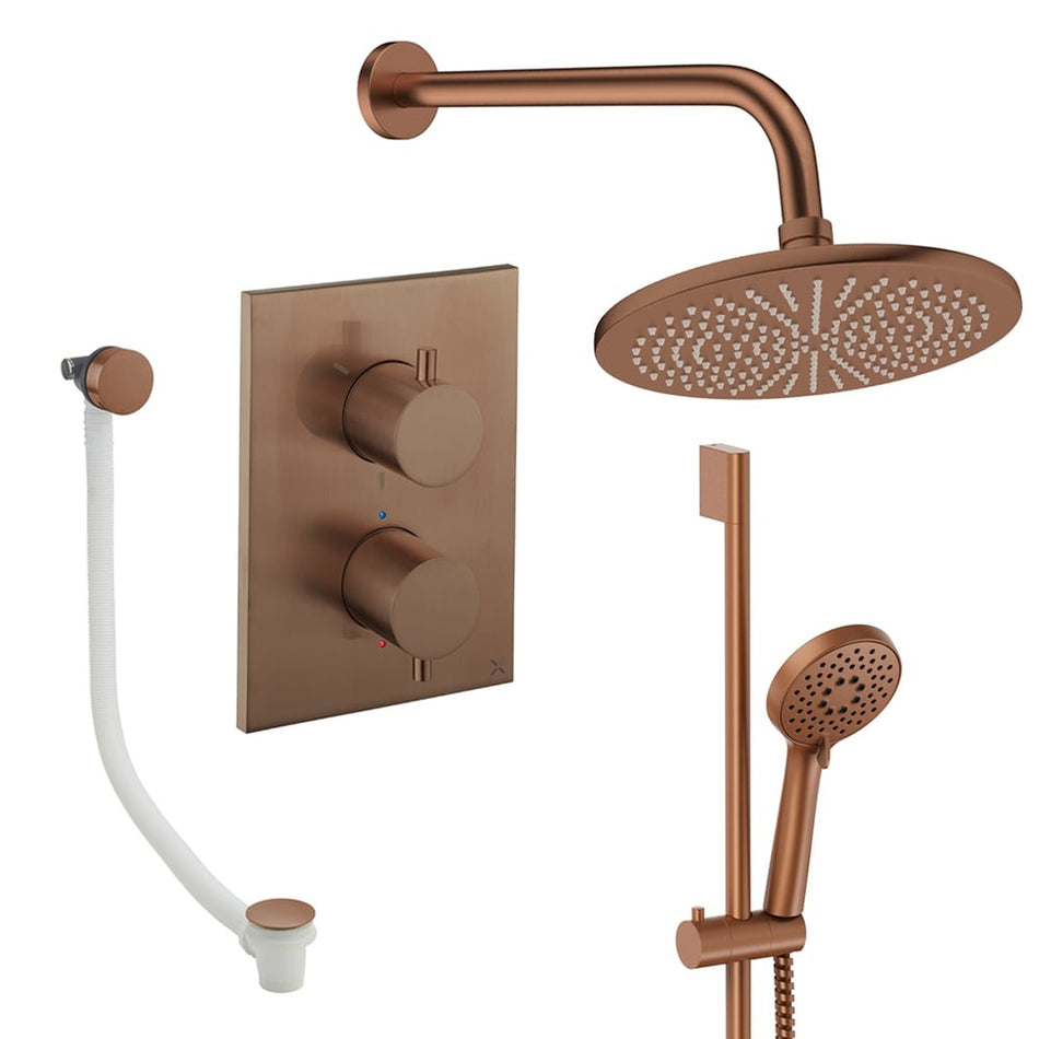 Crosswater Mpro 3 Outlet Thermostatic Concealed Shower Set 10 With 300mm Head and Wall Mounted Arm - Brushed Bronze