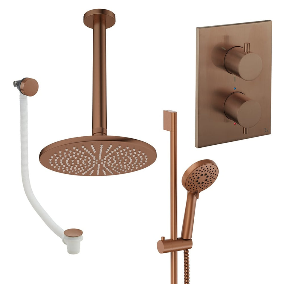 Crosswater Mpro 3 Outlet Thermostatic Concealed Shower Set 10 With 300mm Head and Ceiling Mounted Arm - Brushed Bronze