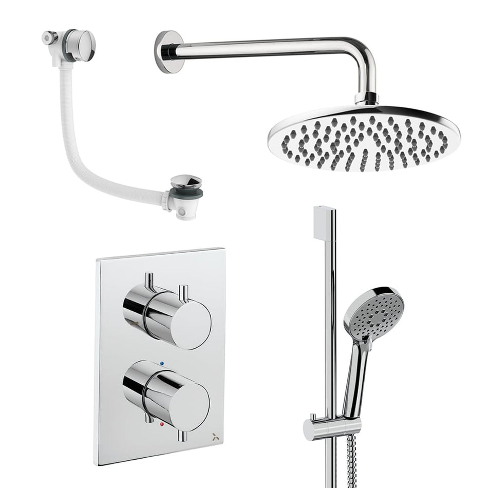 Crosswater Mpro 3 Outlet Thermostatic Concealed Shower Set 10 With 200mm Head and Wall Mounted Arm - Chrome