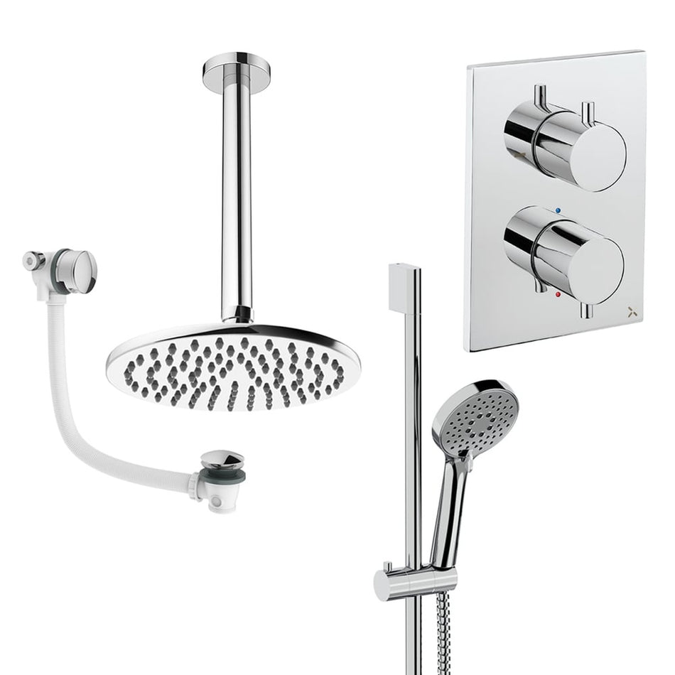 Crosswater Mpro 3 Outlet Thermostatic Concealed Shower Set 10 With 200mm Head and Ceiling Mounted Arm - Chrome