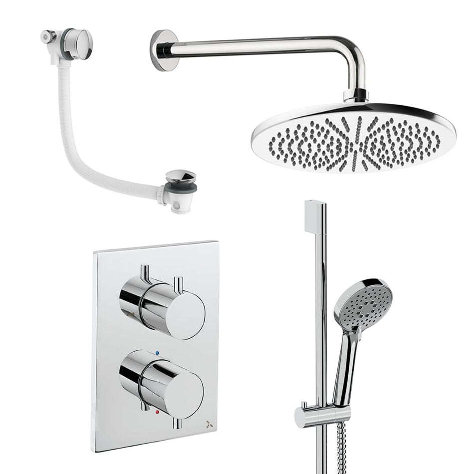 Crosswater Mpro 3 Outlet Thermostatic Concealed Shower Set 10 With 300mm Head and Wall Mounted Arm - Chrome