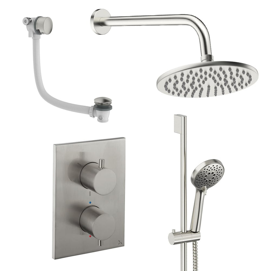 Crosswater Mpro 3 Outlet Thermostatic Concealed Shower Set 10 With 200mm Head and Wall Mounted Arm - Brushed Nickel
