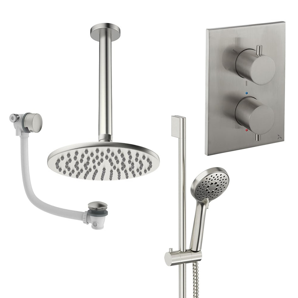 Crosswater Mpro 3 Outlet Thermostatic Concealed Shower Set 10 With 200mm Head and Ceiling Mounted Arm - Brushed Nickel