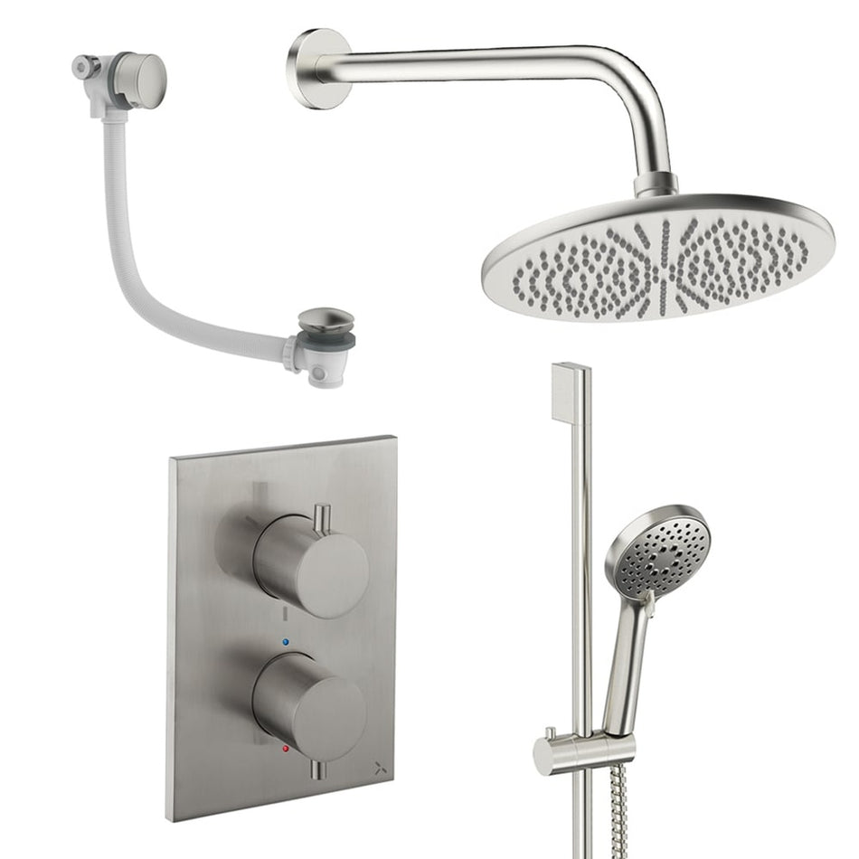 Crosswater Mpro 3 Outlet Thermostatic Concealed Shower Set 10 With 300mm Head and Wall Mounted Arm - Brushed Nickel