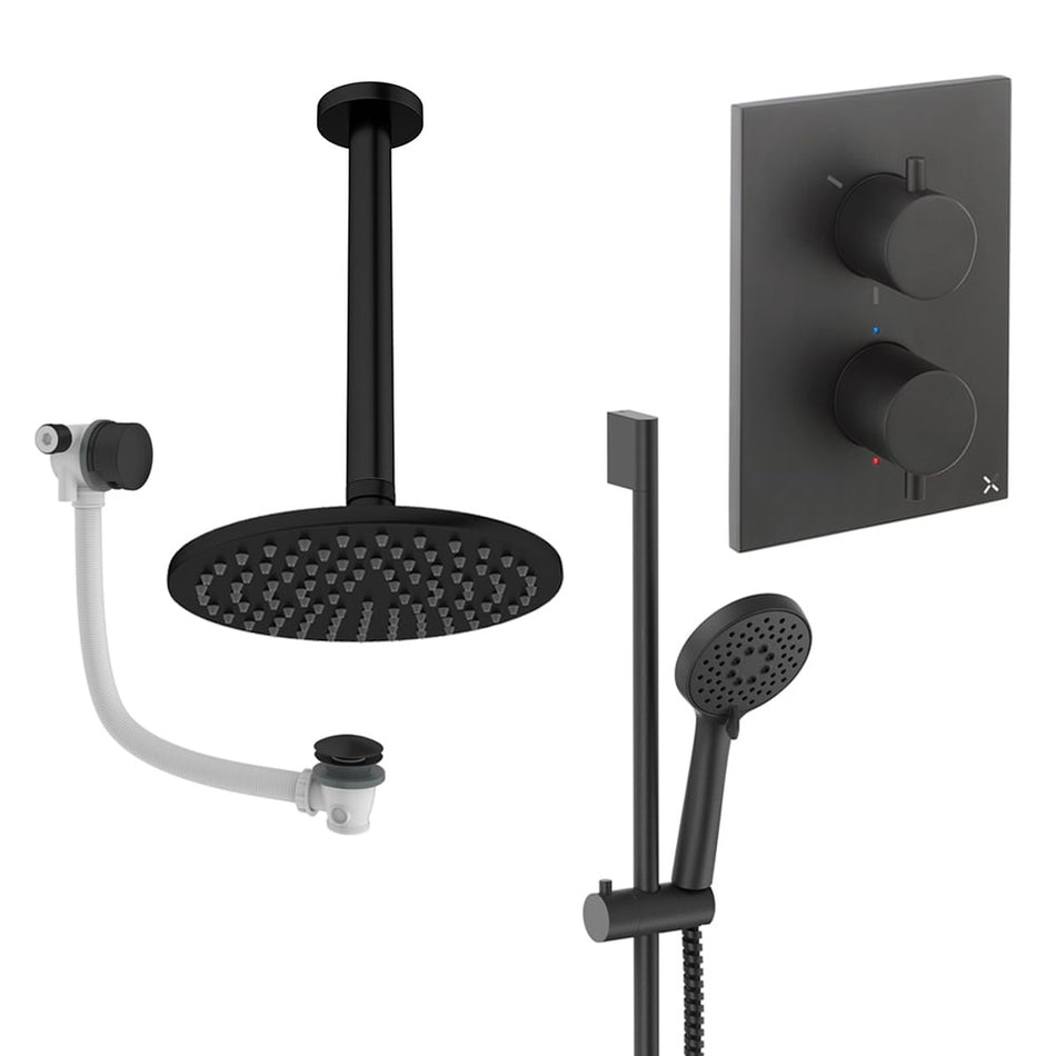 Crosswater Mpro 3 Outlet Thermostatic Concealed Shower Set 10 With 200mm Head and Ceiling Mounted Arm - Matt Black