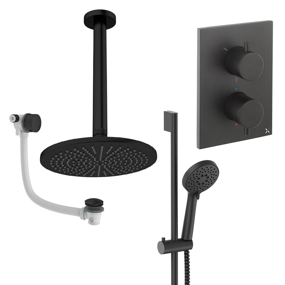 Crosswater Mpro 3 Outlet Thermostatic Concealed Shower Set 10 With 300mm Head and Ceiling Mounted Arm - Matt Black