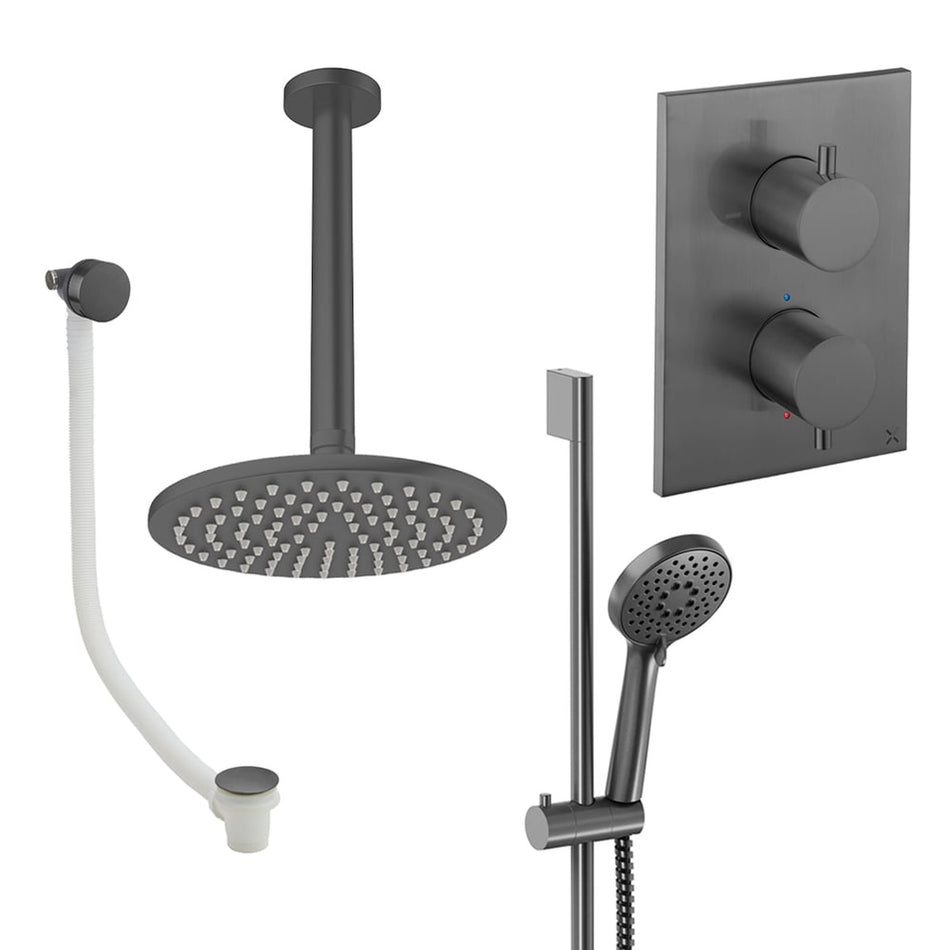 Crosswater Mpro 3 Outlet Thermostatic Concealed Shower Set 10 With 200mm Head and Ceiling Mounted Arm - Slate