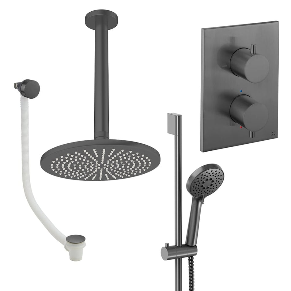 Crosswater Mpro 3 Outlet Thermostatic Concealed Shower Set 10 With 300mm Head and Ceiling Mounted Arm - Slate