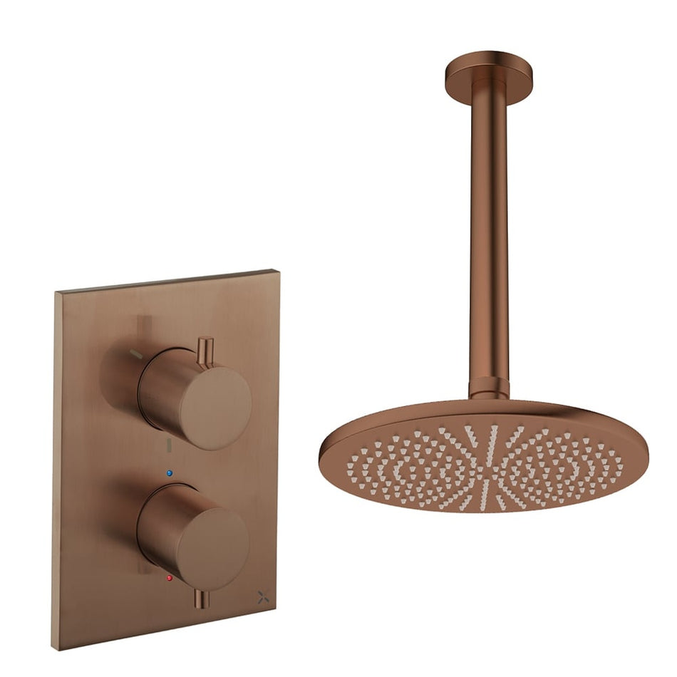 Crosswater Mpro 1 Outlet Thermostatic Concealed Shower Set 1 With 300mm Head and Ceiling Mounted Arm - Brushed Bronze