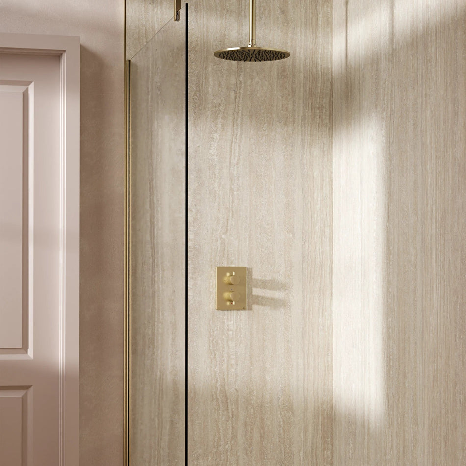 Crosswater Mpro 1 Outlet Thermostatic Concealed Shower Set 1 With 300mm Head and Ceiling Mounted Arm - Brushed Brass