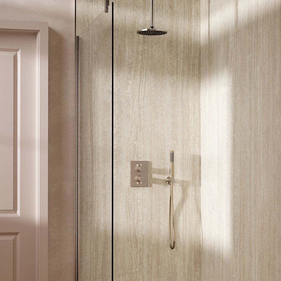 Crosswater Mpro 2 Outlet Thermostatic Concealed Shower Set 3 With 200mm Head and Ceiling Mounted Arm - Brushed Nickel