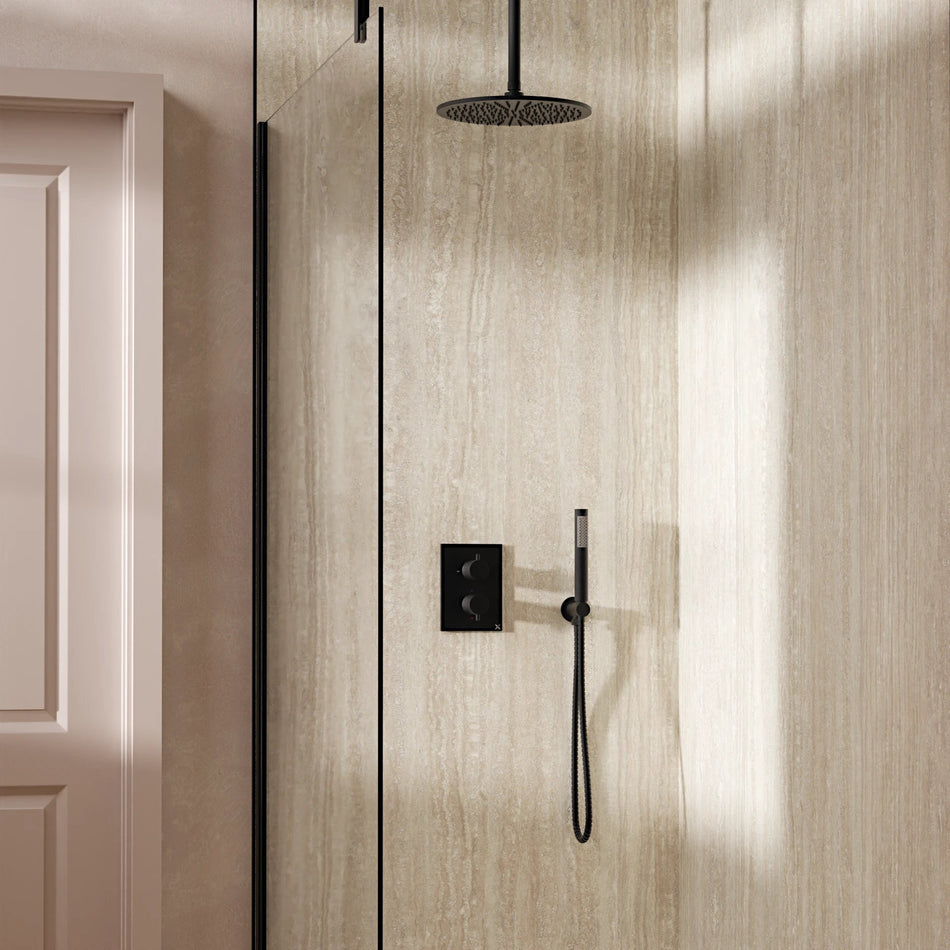 Crosswater Mpro 2 Outlet Thermostatic Concealed Shower Set 3 With 300mm Head and Ceiling Mounted Arm - Matt Black