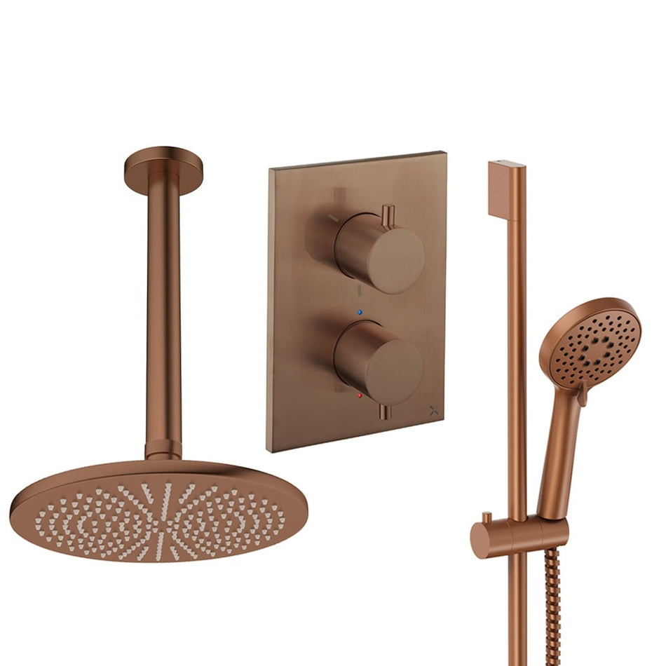 Crosswater Mpro 2 Outlet Thermostatic Concealed Shower Set 4 With 300mm Head and Ceiling Mounted Arm - Brushed Bronze