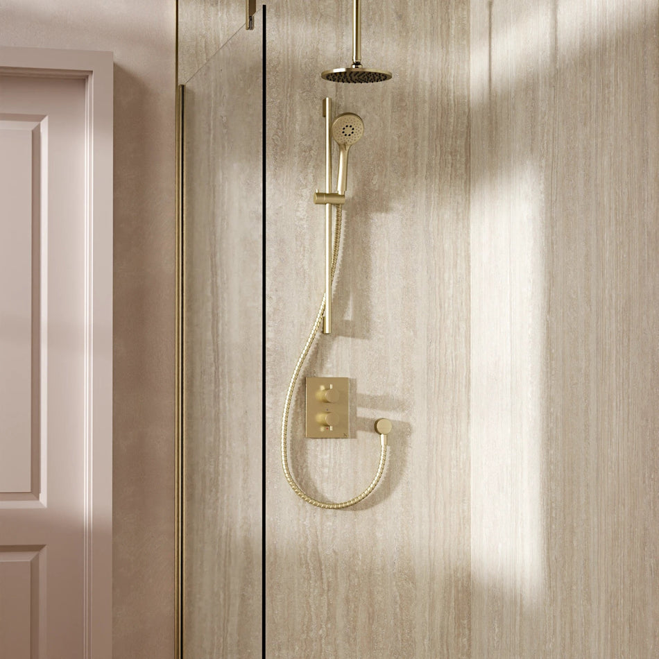 Crosswater Mpro 2 Outlet Thermostatic Concealed Shower Set 4 With 200mm Head and Ceiling Mounted Arm - Brushed Brass