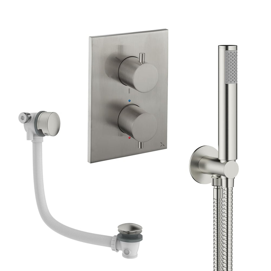 Crosswater Mpro 2 Outlet Thermostatic Concealed Shower Set 5 With Handset & Bath Filler - Brushed Nickel