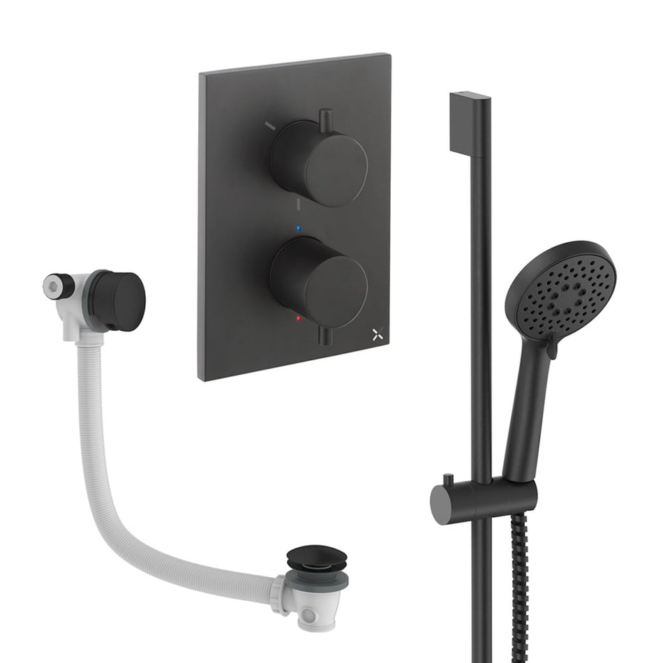 Crosswater Mpro 2 Outlet Thermostatic Concealed Shower Set 6 With Handset & Bath Filler - Matt Black