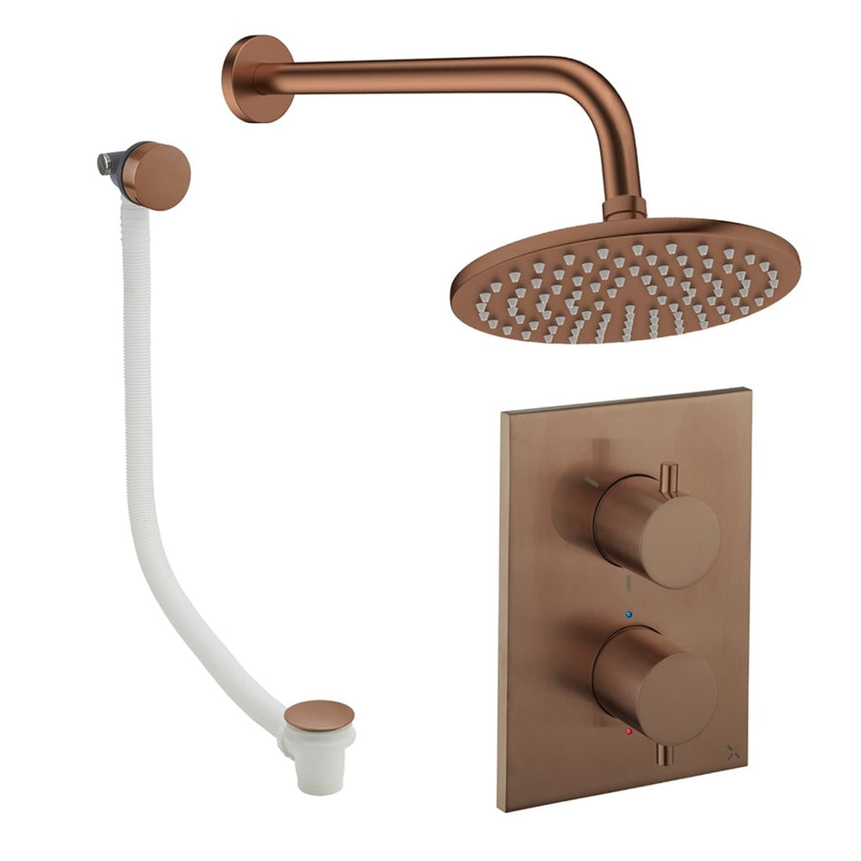 Crosswater Mpro 2 Outlet Thermostatic Concealed Shower Set 7 With 200mm Head and Wall Mounted Arm - Brushed Bronze